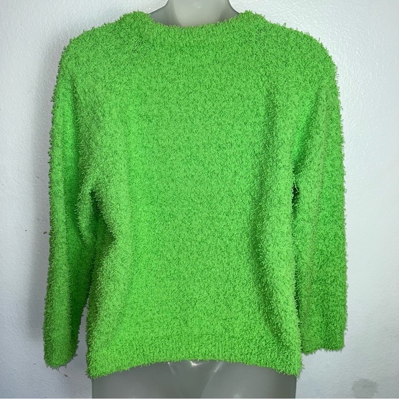 Lou & Grey Lime Green Fuzzy Pullover Sweater size small - Picture 2 of 3